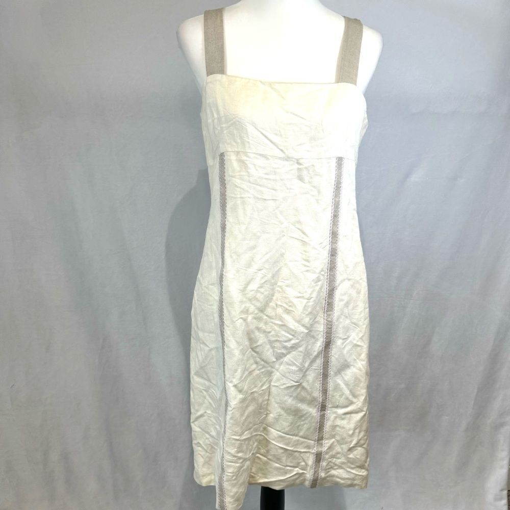 Harve Bernard off white and mocha linen blend dress size 8 NWT